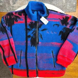 Blue Sky Inn Men’s Sunset Palms High Pile Fleece Jacket Size Large New